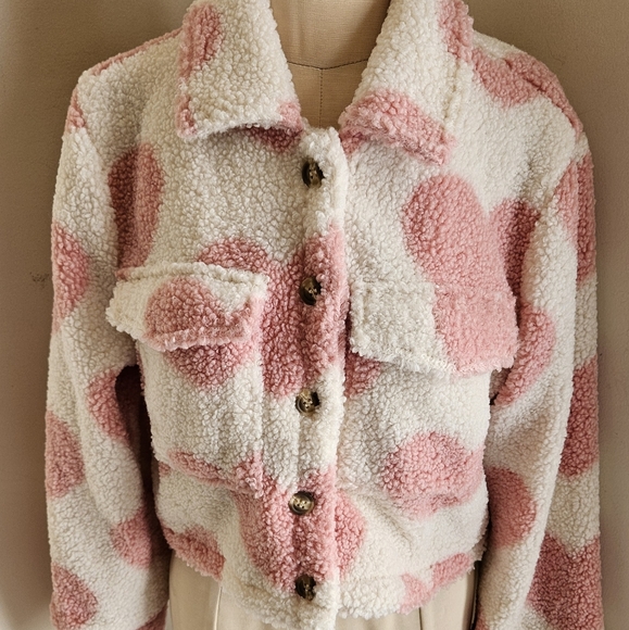 EILLY BAZAR ❤️ HEART PRINT GIRLY TRUCKER JACKET - Picture 2 of 7